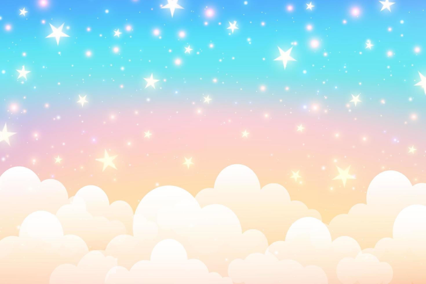 bewolkt lucht achtergrond. eenhoorn fantasie pastel heelal. regenboog schattig behang. pluizig magie roze landschap. vector illustratie