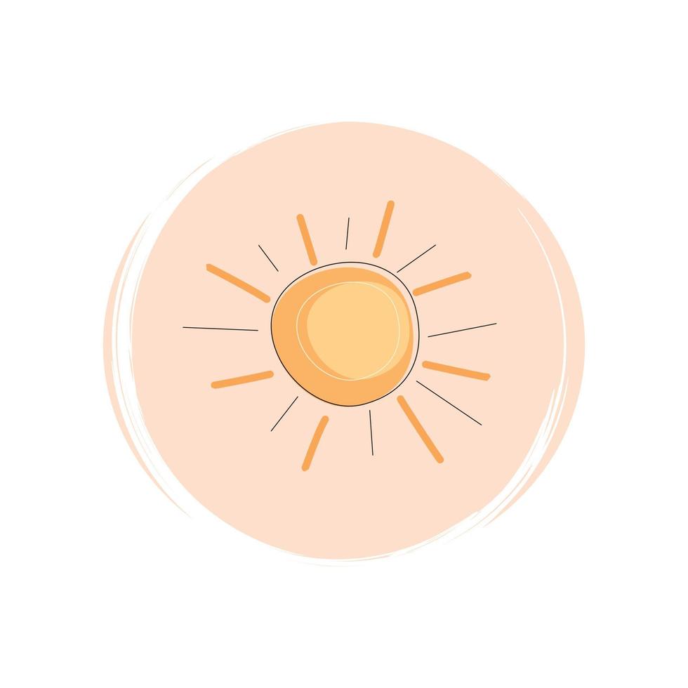 schattig logo of icoon vector met zon in hedendaags boho stijl, illustratie Aan cirkel met borstel textuur, voor sociaal media verhaal en highlights