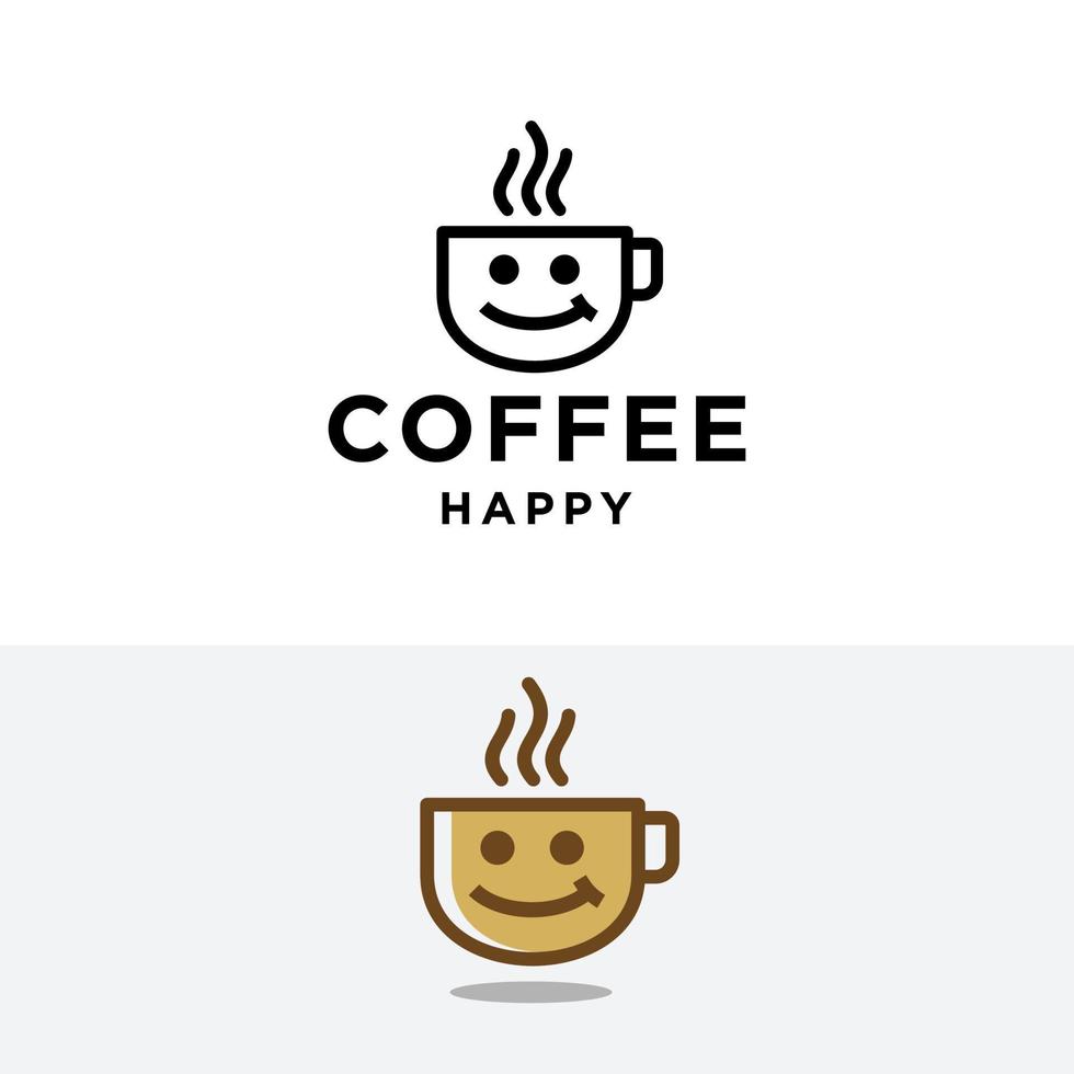 koffie logo. koffie kop met gelukkig gezicht lijn logo icoon vector voor cafe en restaurant bedrijf