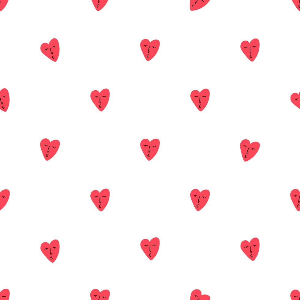 schattig weinig hart met gezicht, Valentijnsdag dag naadloos patroon - vlak vector illustratie Aan wit achtergrond. eigenzinnig en grappig tekening hart. hand- getrokken vakantie patroon.