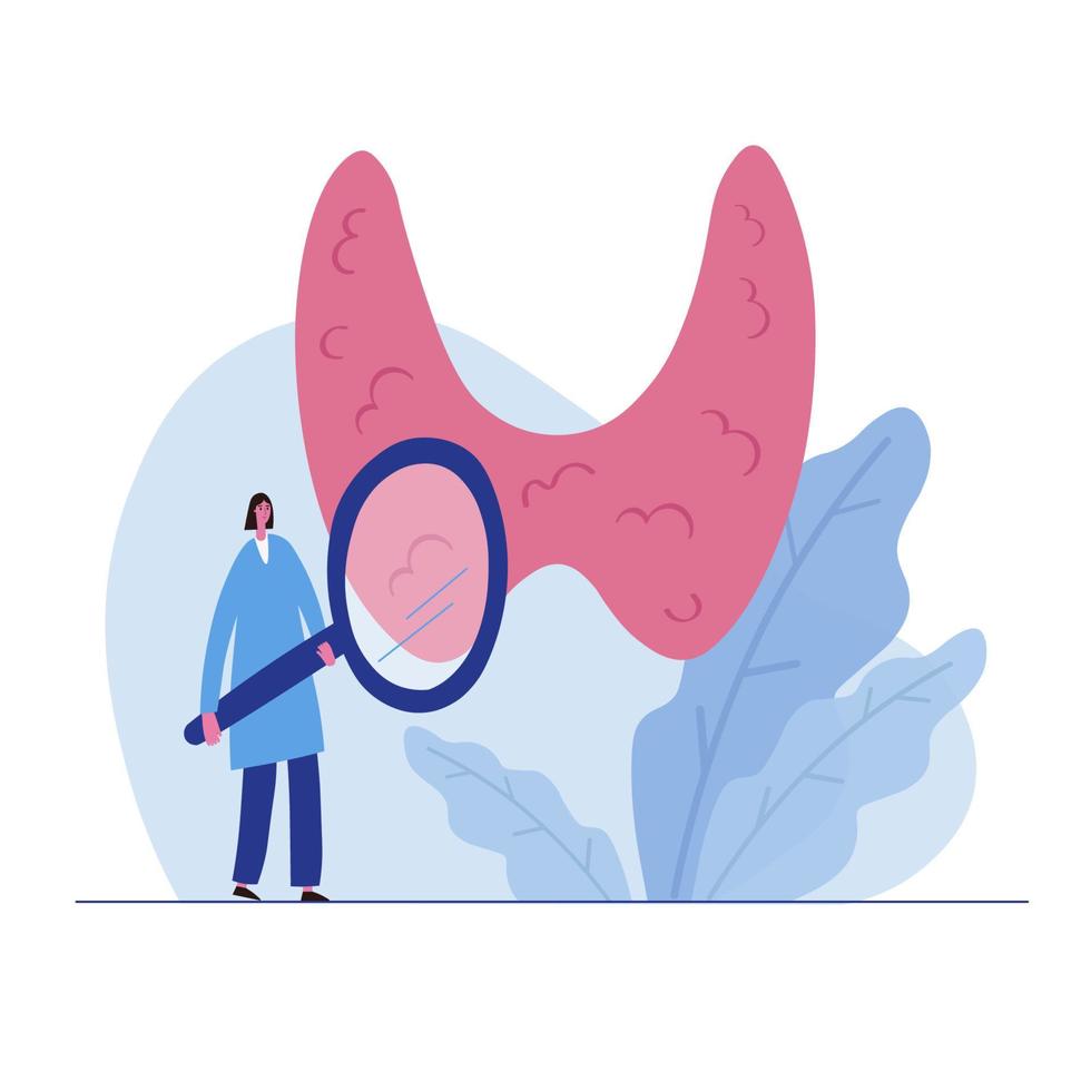 vector illustratie van schildklier klier, endocrinologie. menselijk lichaam organen anatomie icoon. de dokter behandelt en analyses de schildklier klier. schildklier dag. medisch concept. beeld in vlak tekenfilm stijl