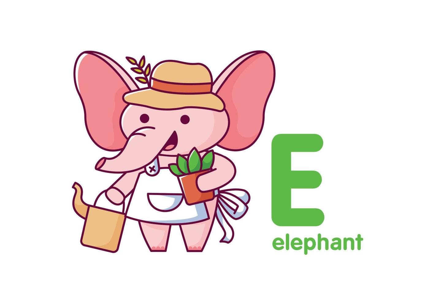 een olifant met een gieter kan. dolfijn met een bal. schattig dier. vector illustratie alfabet