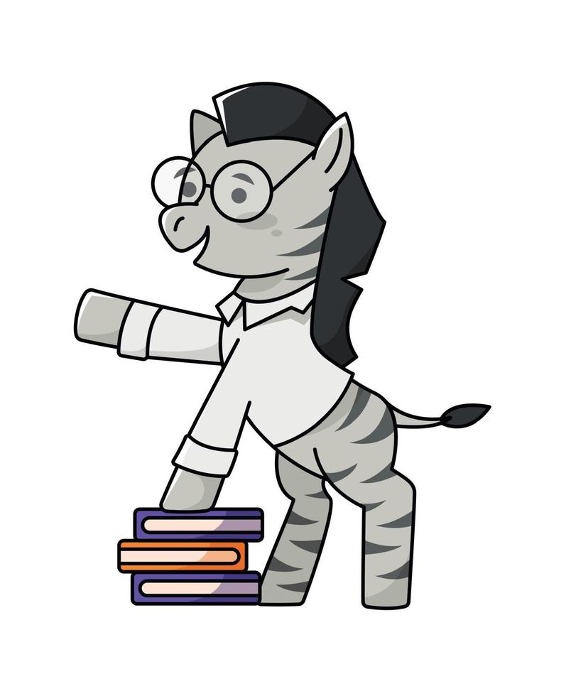 zebra met boeken. schattig dier. vector illustratie alfabet.