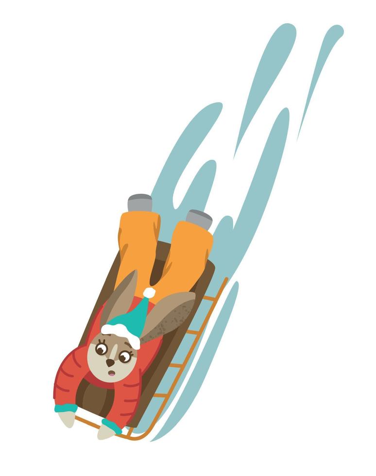 konijn Aan een slee ritten in de sneeuw. schattig konijn in winter. Kerstmis en nieuw jaar. vector illustratie.