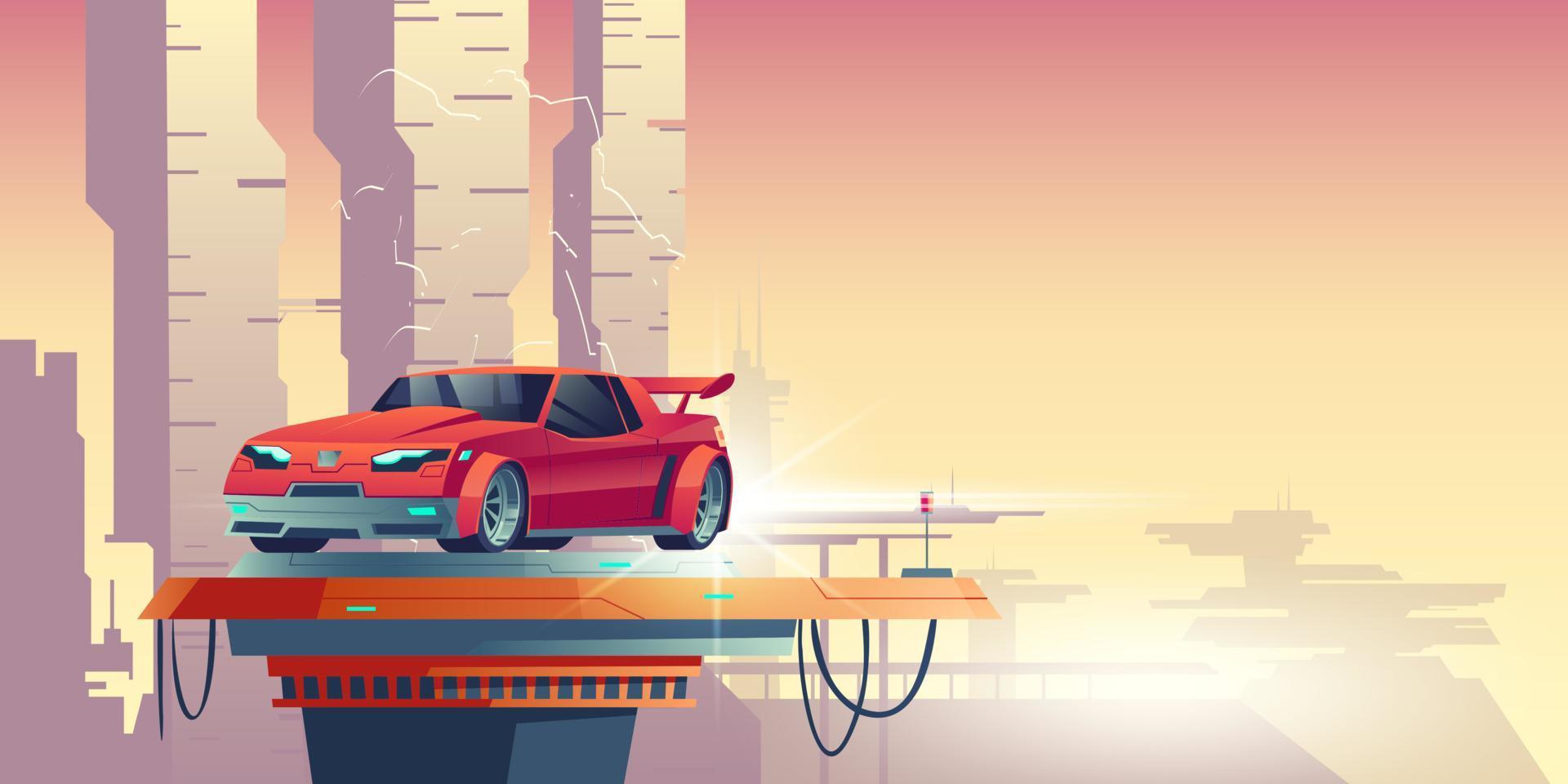 rood robot auto met silhouet van transformator vector