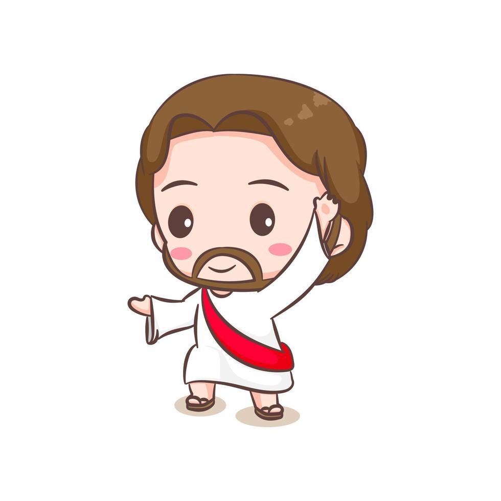 schattig Jezus Christus en de schapen tekenfilm. hand- getrokken chibi karakter geïsoleerd wit achtergrond. christen Bijbel voor kinderen. mascotte logo icoon vector kunst illustratie