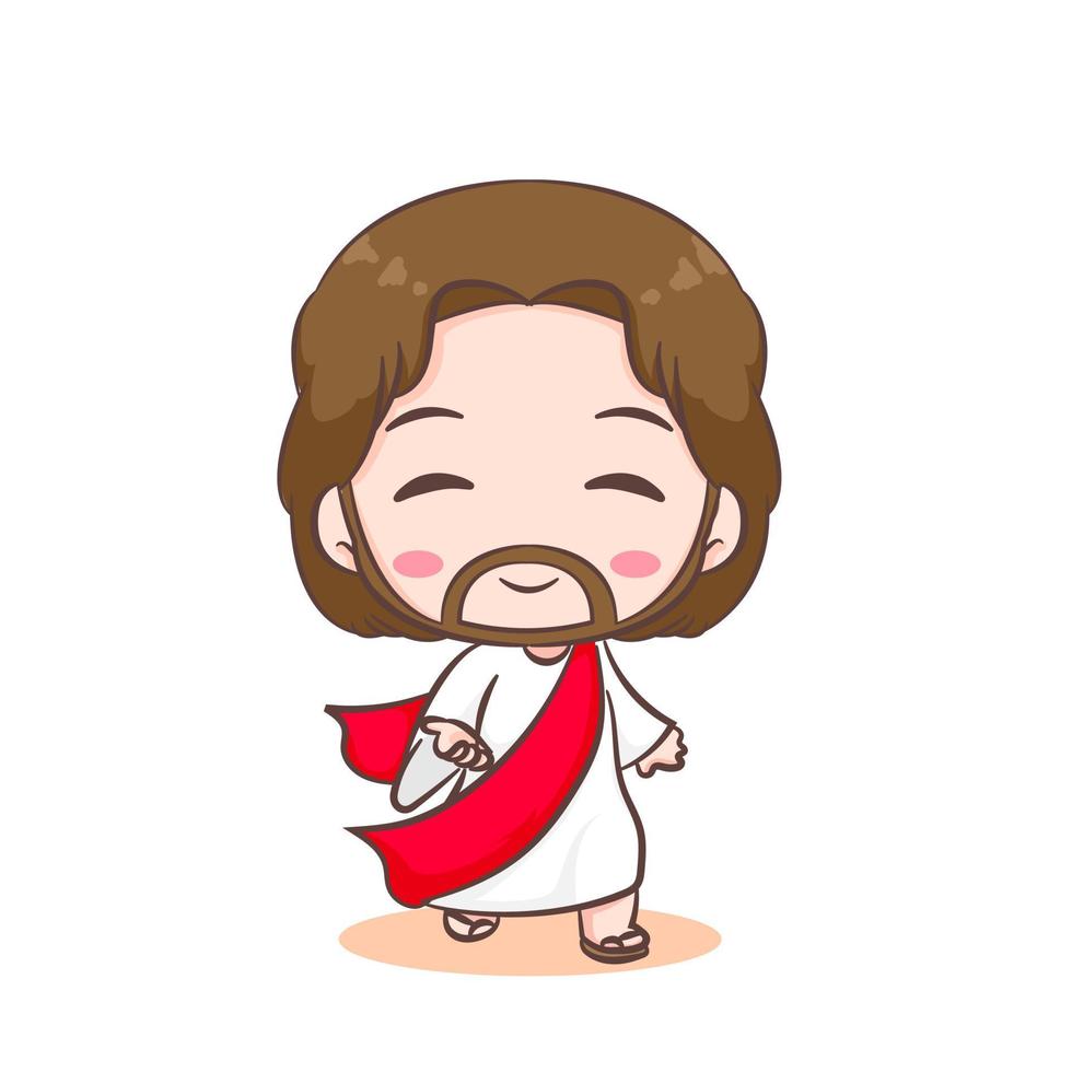 schattig Jezus Christus tekenfilm karakter. hand- getrokken chibi karakter, klem kunst, sticker, geïsoleerd wit achtergrond. christen Bijbel voor kinderen. mascotte logo icoon vector kunst illustratie