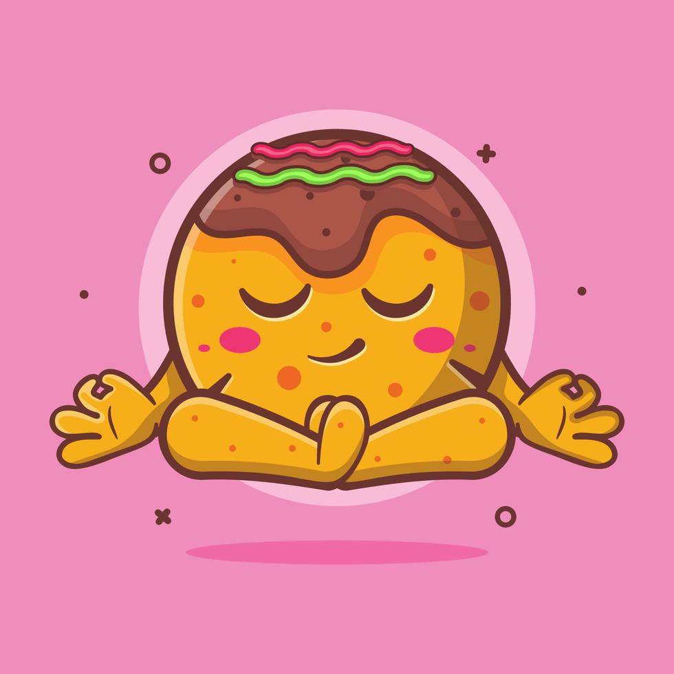 kalmte takoyaki voedsel karakter mascotte met yoga meditatie houding geïsoleerd tekenfilm in vlak stijl ontwerp vector