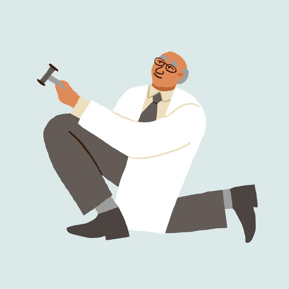 mannetje neuroloog karakter met hamer voor diagnostisch reflex vector illustratie. vector illustratie