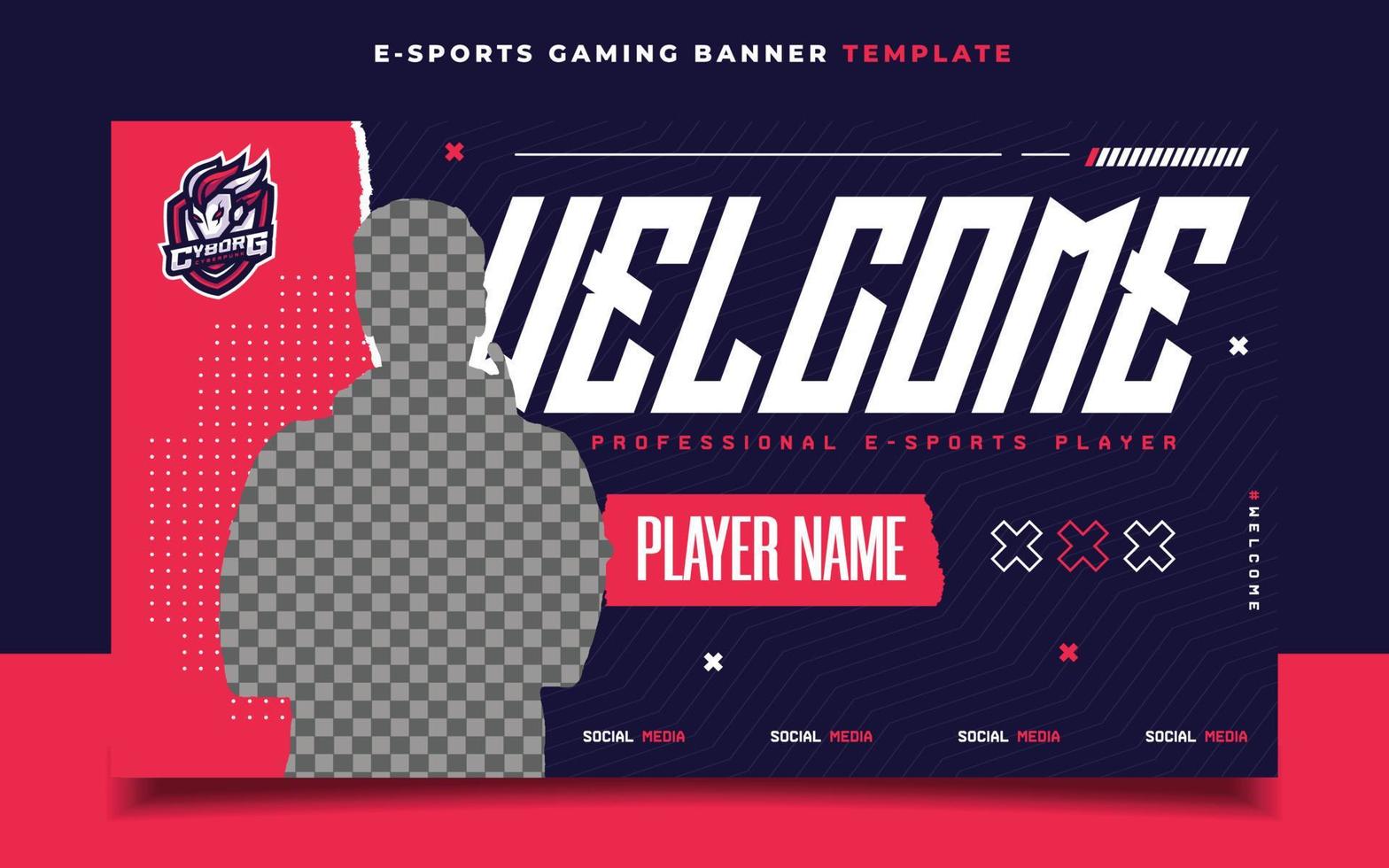 Welkom nieuw speler e-sport gaming banier sjabloon voor sociaal media folder vector