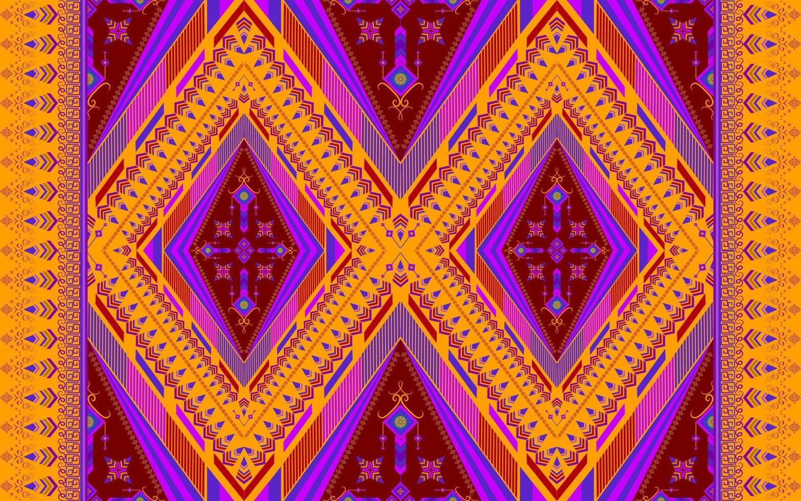 etnisch volk meetkundig naadloos patroon in Purper, rood en geel toon in vector illustratie ontwerp voor kleding stof, mat, tapijt, sjaal, omhulsel papier, tegel en meer