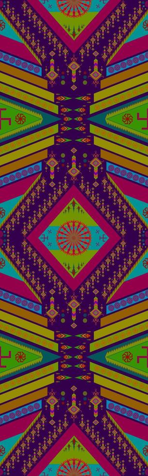 etnisch volk meetkundig naadloos patroon in kleurrijk Purper, paars en geel toon in vector illustratie ontwerp voor kleding stof, mat, tapijt, sjaal, omhulsel papier, tegel en meer