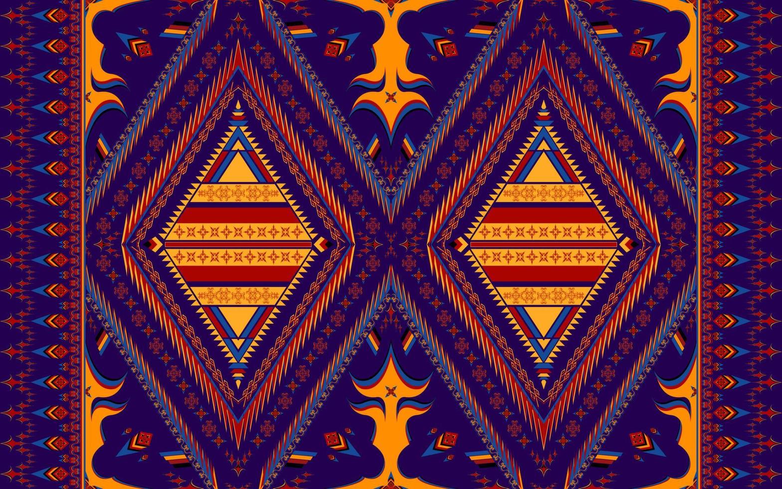 etnisch volk meetkundig naadloos patroon in donker blauw, rood en geel toon in vector illustratie ontwerp voor kleding stof, mat, tapijt, sjaal, omhulsel papier, tegel en meer