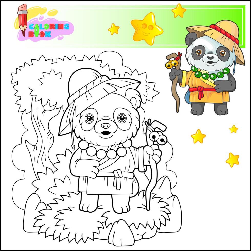 tekenfilm panda monnik kleur boek vector
