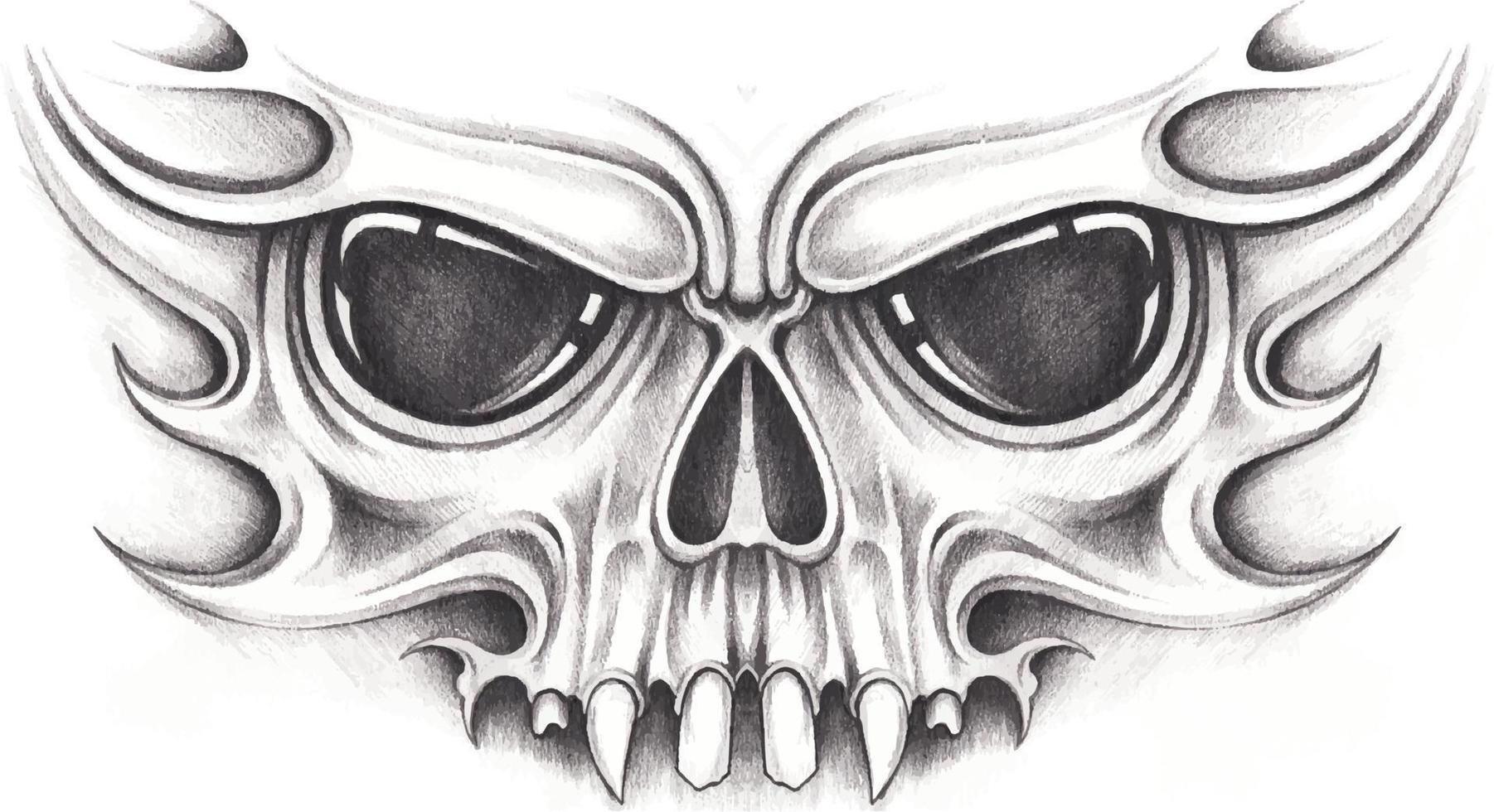 kunst surrealistische masker schedel tatoeage.hand tekening en maken grafisch vector. vector