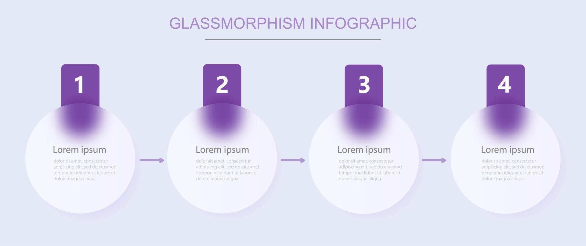 infographics voor 4 opties, vector ontwerp met realistisch berijpt glas. 4 ronde standen onder de getallen Aan een licht achtergrond met een schaduw.glasmorfisme effect