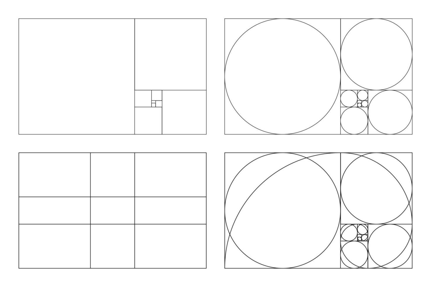 gouden verhouding sjabloon. methode gouden sectie. harmonie proporties. schets vector illustratie. fibonacci reeks, nummers. gouden proportie.