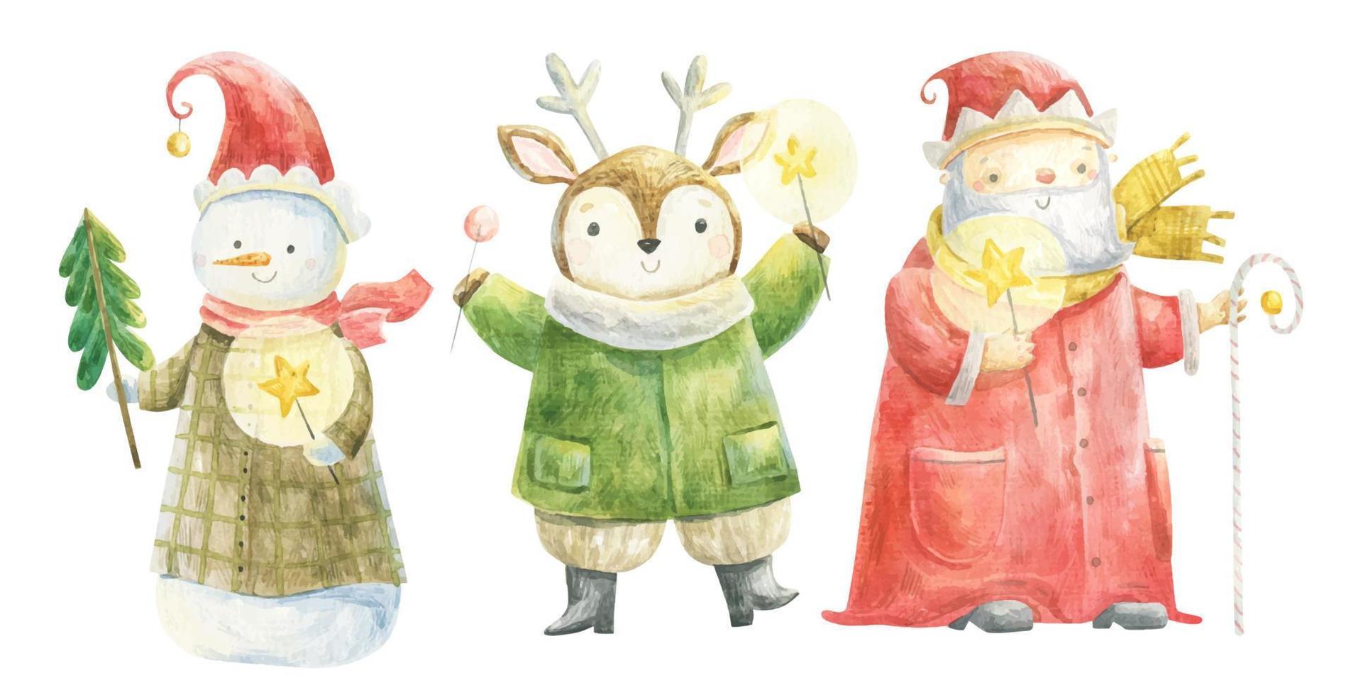 schattig kinderachtig Kerstmis illustratie. Kerstmis tekenfilm karakters, afdrukken, decor vector