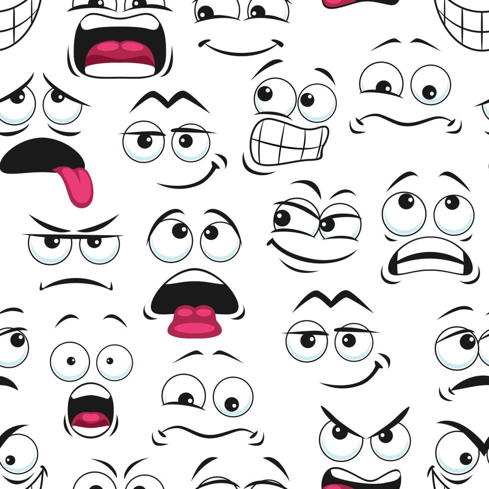 tekenfilm verdrietig emoji gezichten naadloos patroon, glimlacht vector