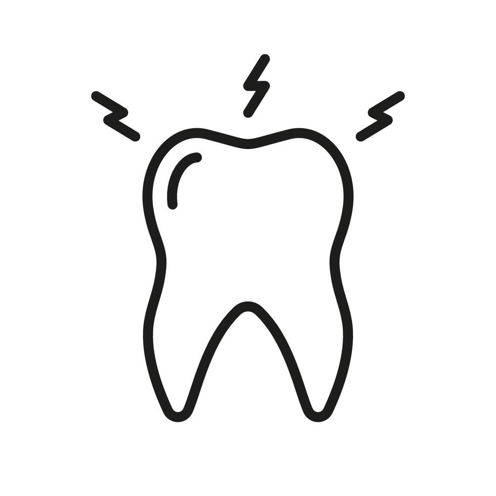 kiespijn lijn icoon. tanden pijn. tand pijn lineair pictogram. mondeling gezondheidszorg probleem, tandheelkunde schets symbool. tandheelkundig behandeling teken. bewerkbare hartinfarct. geïsoleerd vector illustratie.