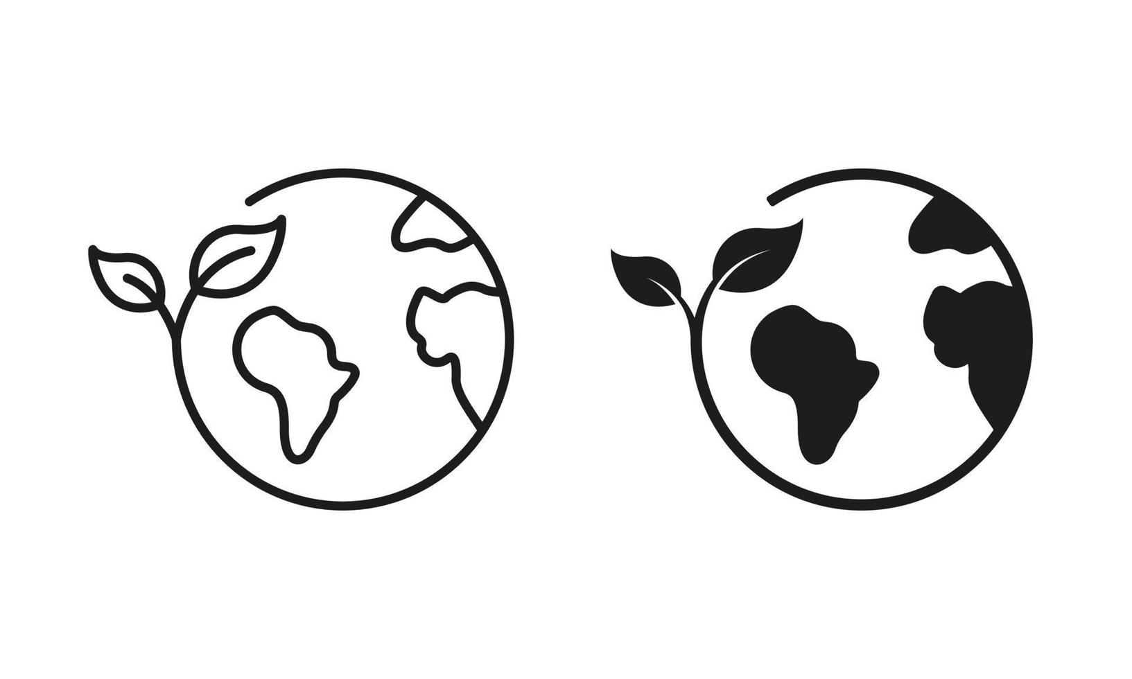 aarde natuur zorg lijn en silhouet icoon set. ecologie planeet en blad pictogram. eco wereldbol groen wereld met fabriek symbool verzameling Aan wit achtergrond. geïsoleerd vector illustratie.