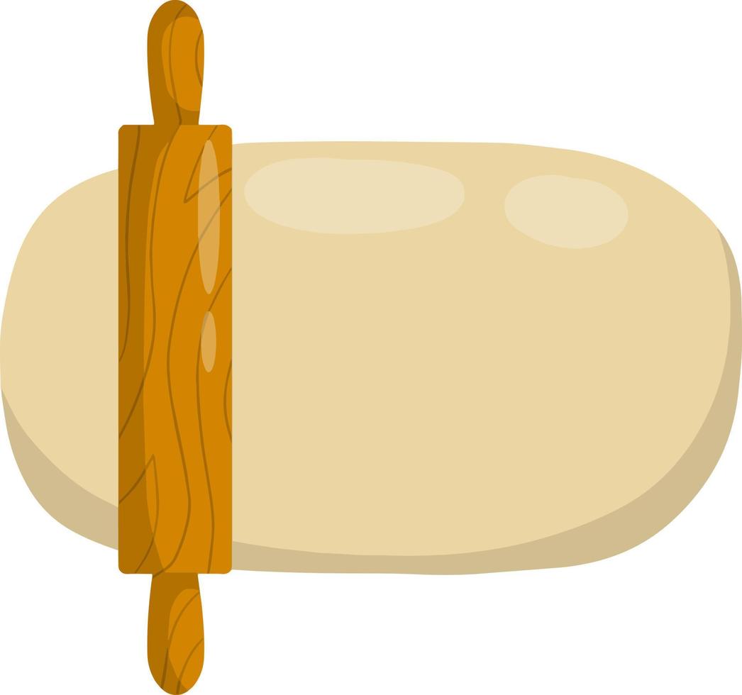 rollend pin en deeg. houten toestel voor keuken en Koken. kneden deeg. tekenfilm vlak illustratie. voorbereiding van brood en gebakjes vector
