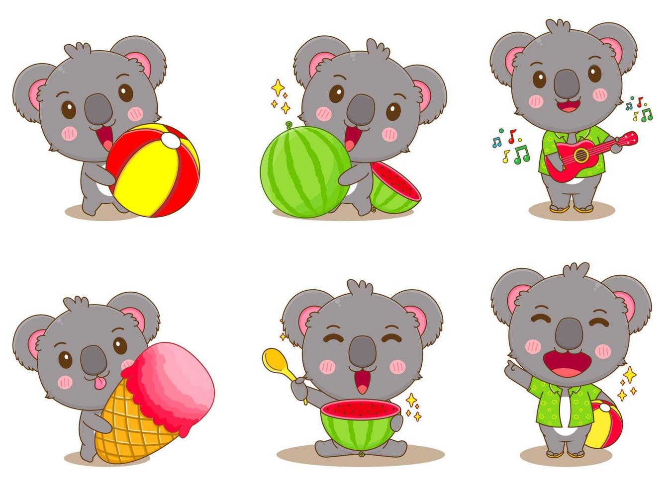 schattig koala genieten van zomer tijd karakter vector illustratie