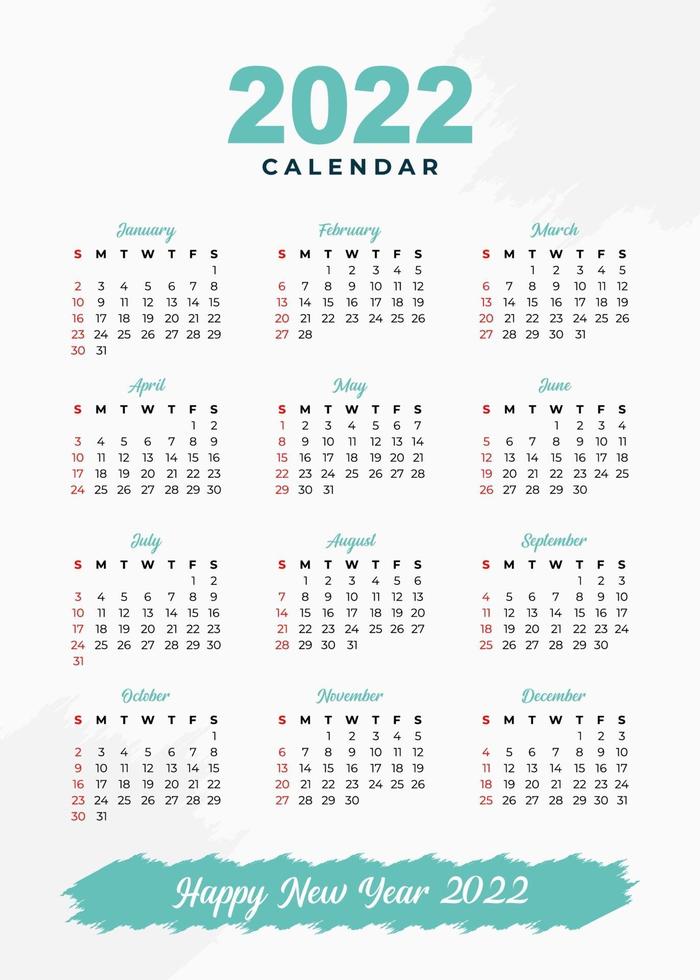 eenvoudig elegant ontwerp 2022 kalendersjabloon vector