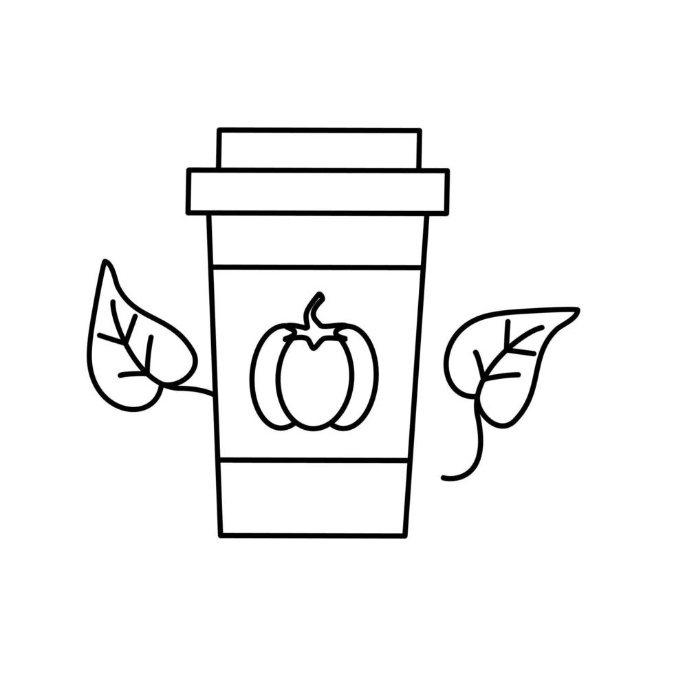 schattig zwart en wit pompoen kruid latte met bladeren vector illustratie voor kleur boek
