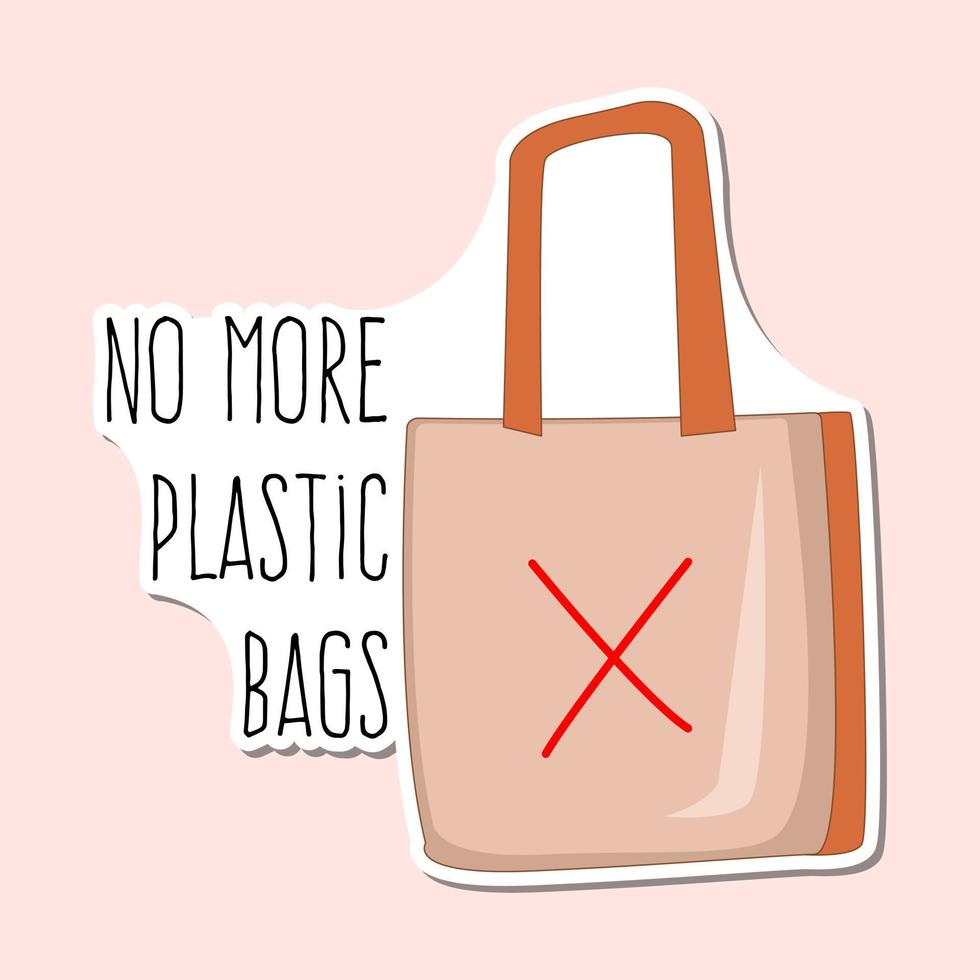 vector eco sticker met zeggen Nee naar plastic Tassen opschrift en milieuvriendelijk bio pakket geïsoleerd Aan roze achtergrond.
