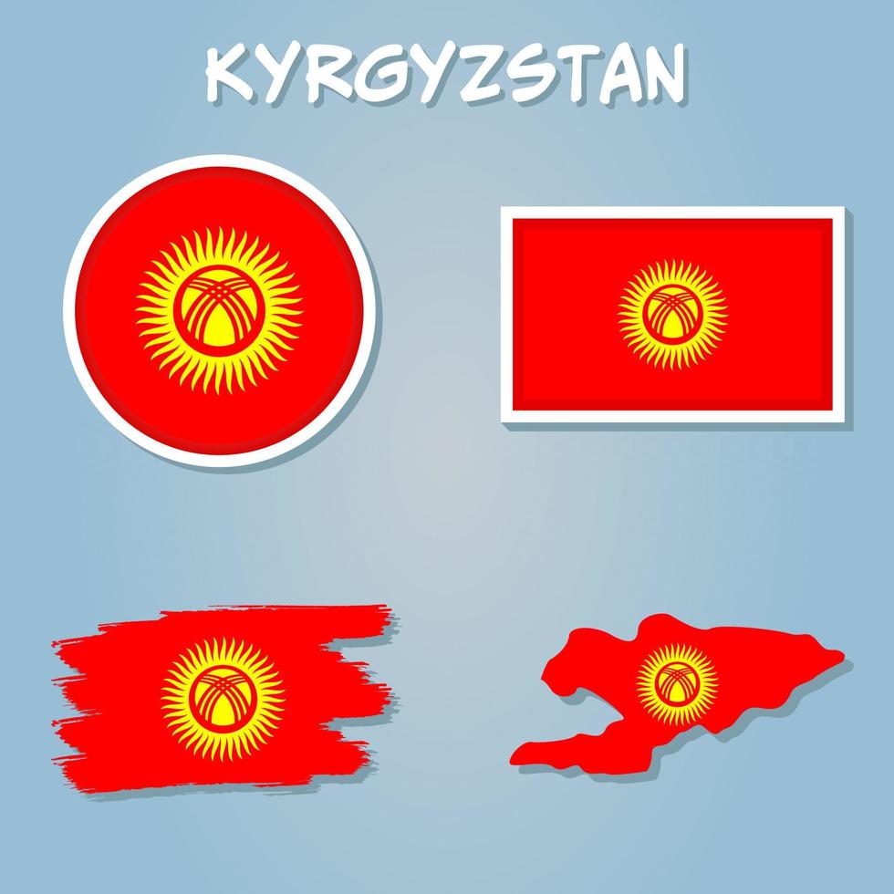 kaart van Kirgizië met nationaal vlag. zeer gedetailleerd bewerkbare kaart van Kirgizië, centraal Azië land gebied grenzen. vector
