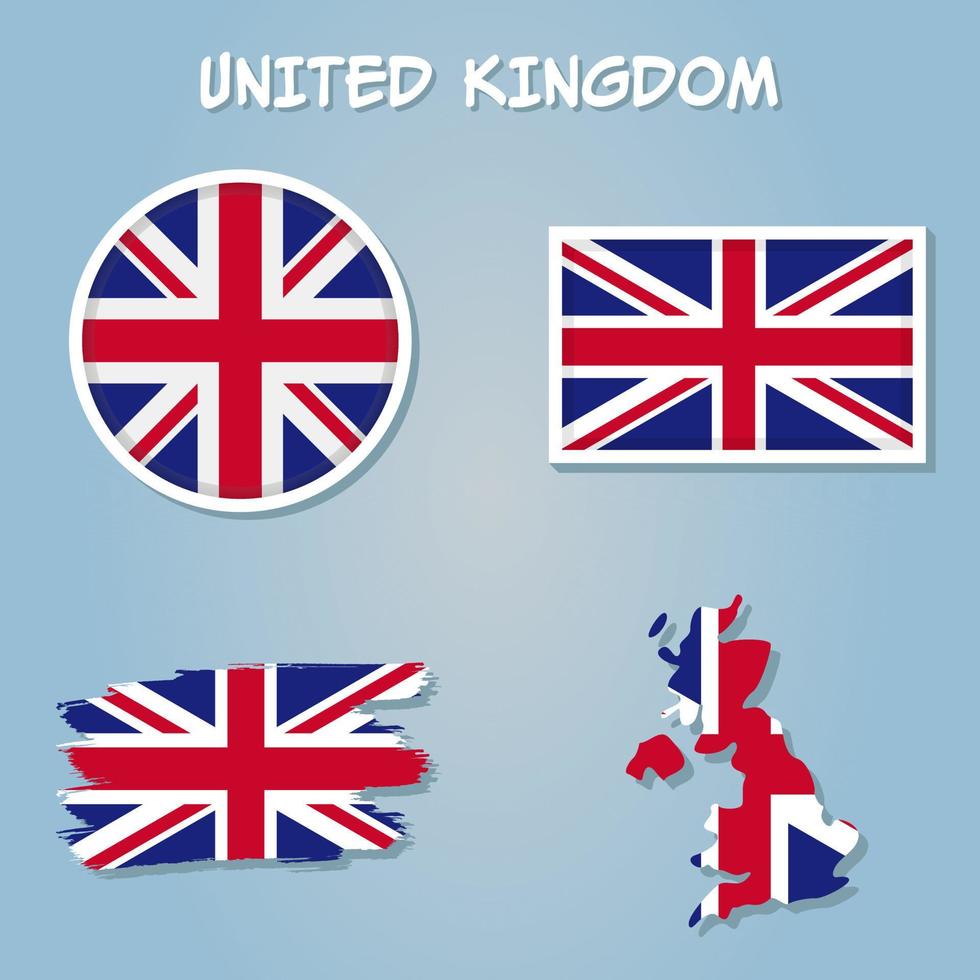 Verenigde koninkrijk kaart en vlag in blauw achtergrond. vector