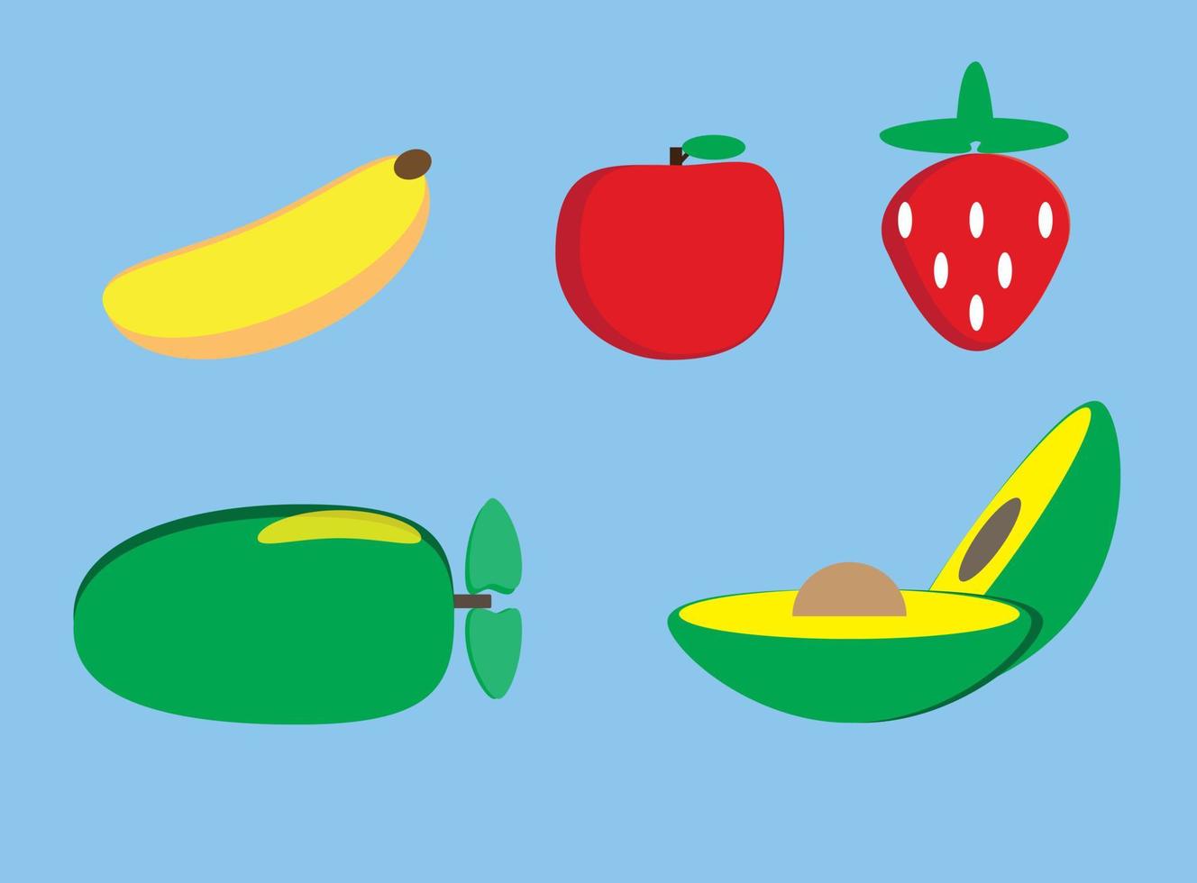 banaan appel aardbei mango en avocado vector illustratie 2d animatie