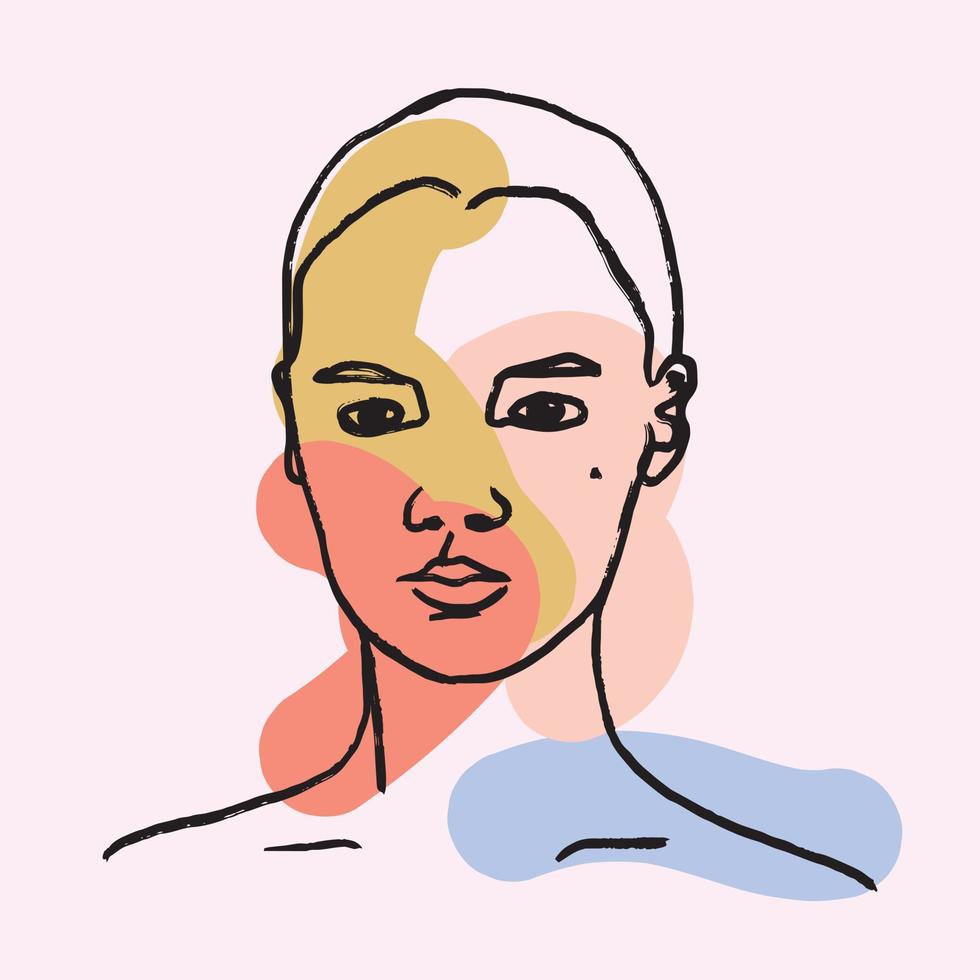 modern vrouw vector illustratie schetsen stijl minimaal modieus mode model- portret