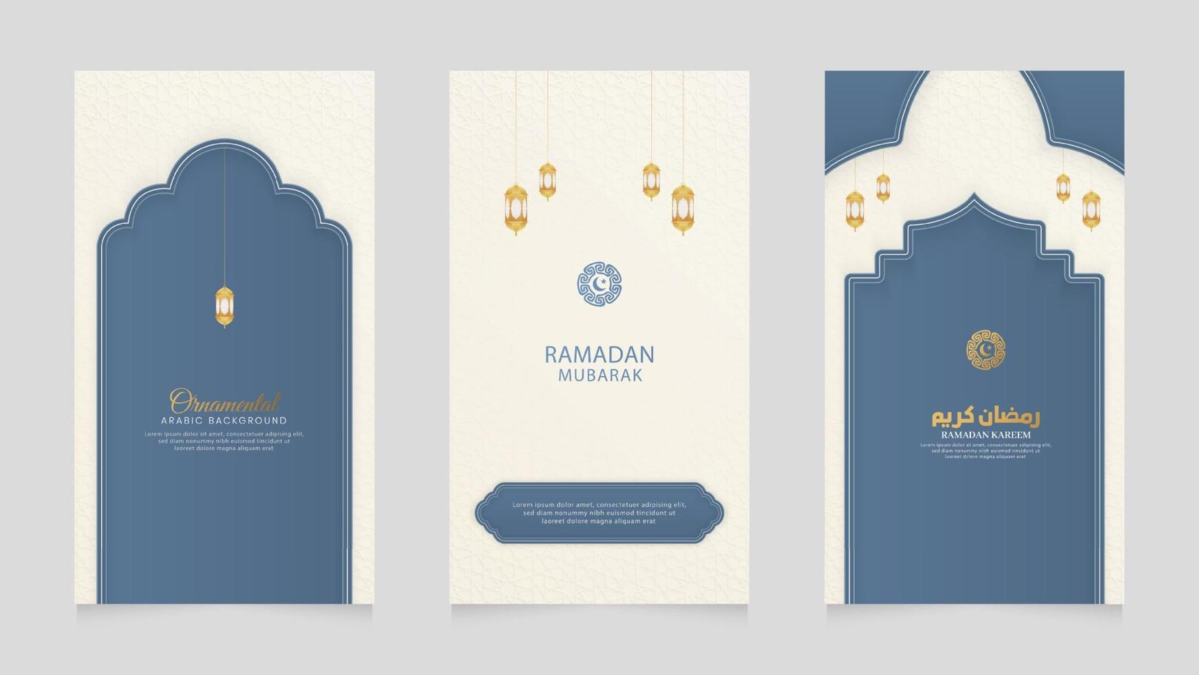 Ramadan kareem wit en blauw Islamitisch Arabisch realistisch sociaal media verhalen verzameling sjabloon vector