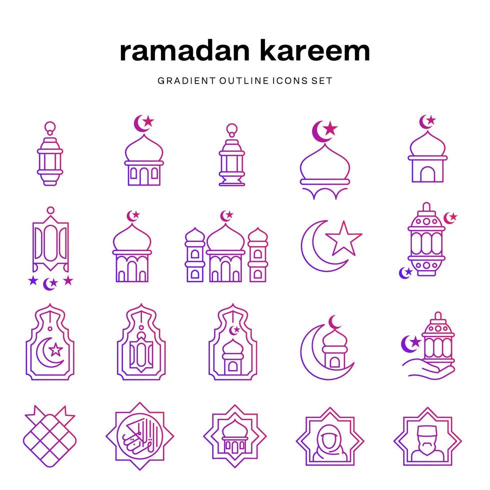 een reeks van Ramadan kareem modern pictogrammen schets met helling vector