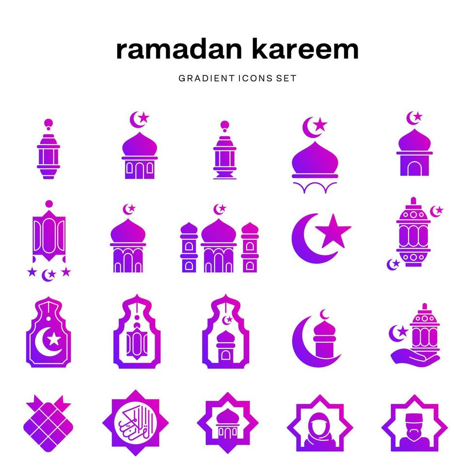 een Purper en roze Ramadan kareem modern helling icoon set. vector