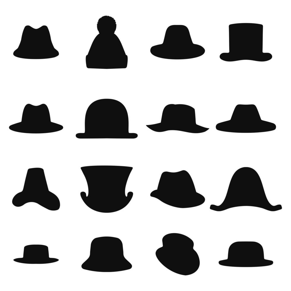 verzameling van retro hoeden silhouet. top hoed geïsoleerd Aan wit. vector illustratie