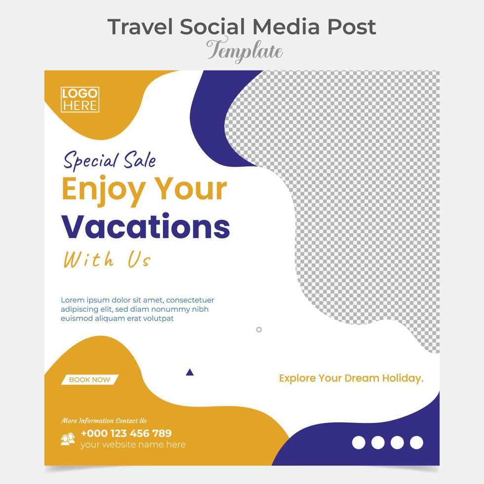 vakantie reizen en toerisme plein folder post banier en sociaal media post sjabloon ontwerp vector