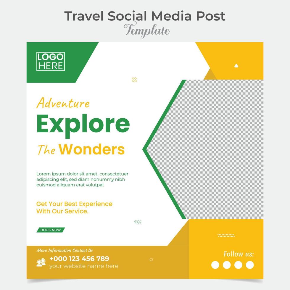 vakantie reizen en toerisme plein folder post banier en sociaal media post sjabloon ontwerp vector