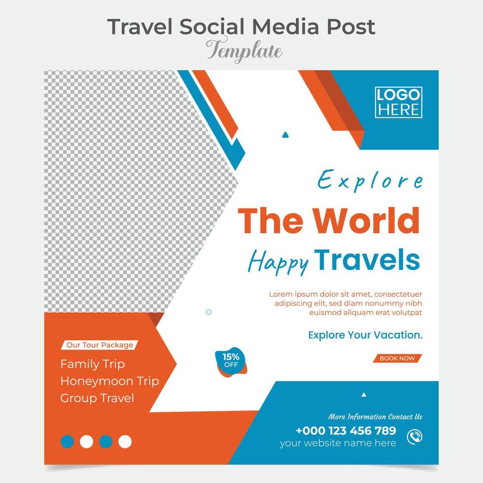 toerisme en reizen vakantie vakantie sociaal media post en plein folder post banier sjabloon ontwerp vector