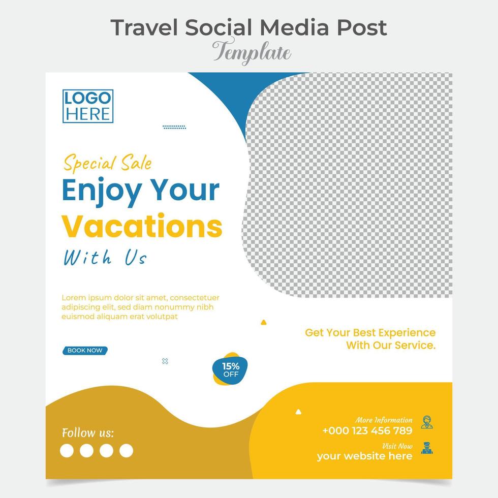 reizen en tour vakantie vakantie plein folder post banier en sociaal media post sjabloon ontwerp vector