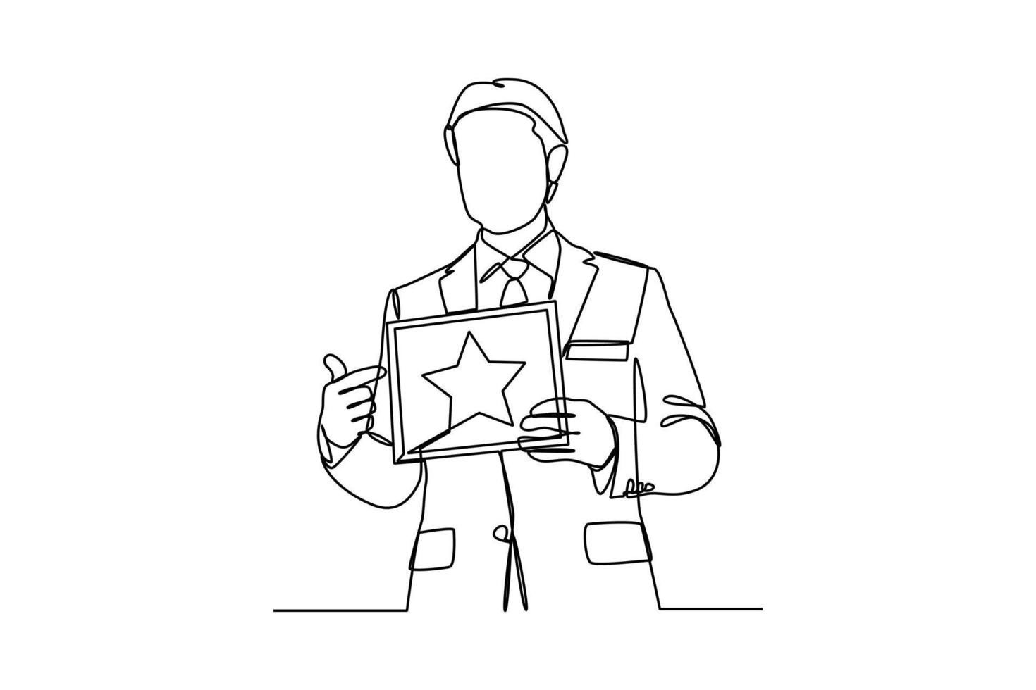 single een lijn tekening mannetje medewerkers te ontvangen certificaten van waardering. werknemer waardering dag concept. doorlopend lijn tekening ontwerp grafisch vector illustratie.
