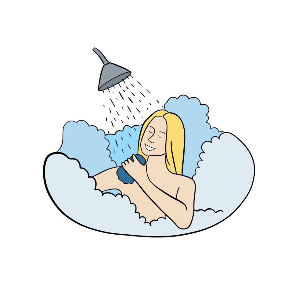 meisje wast in de douche. kleur illustratie. vector