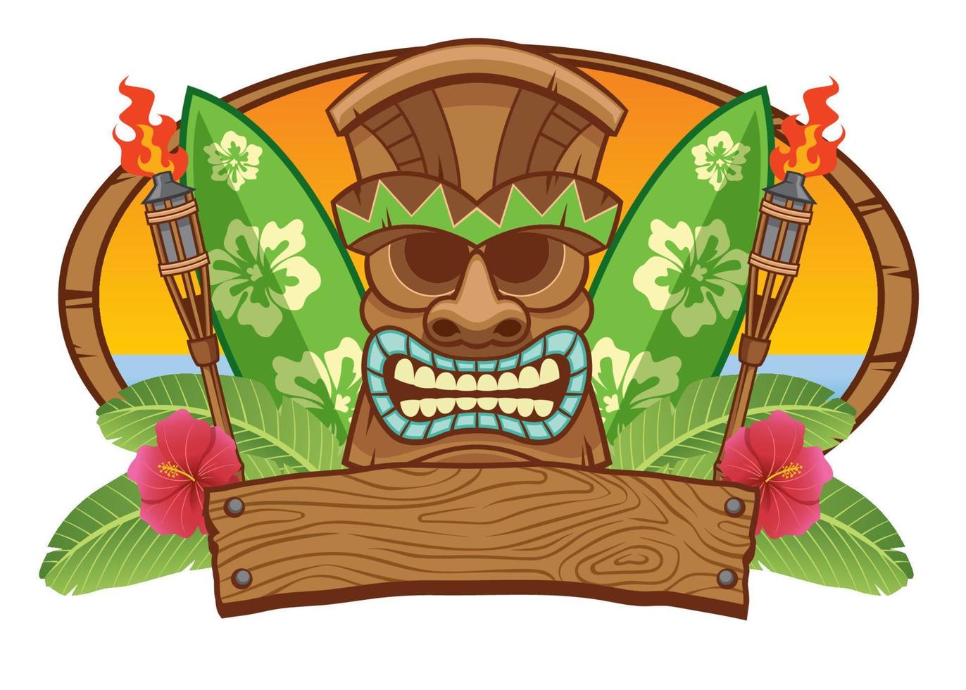 tiki masker met surfing bord vector