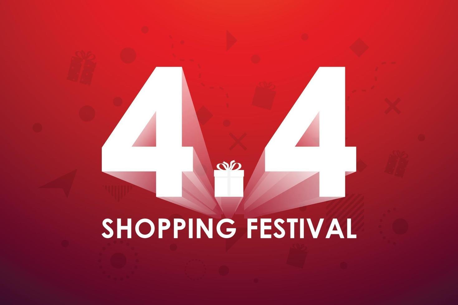 4.4 shopping festival, toespraak marketing bannerontwerp op rode achtergrond. vector illustratie