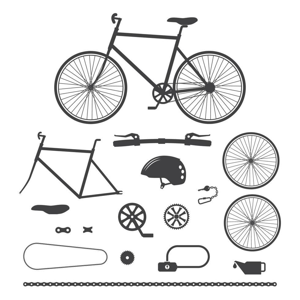 fietsen, fietsaccessoires pictogrammen. vector illustratie