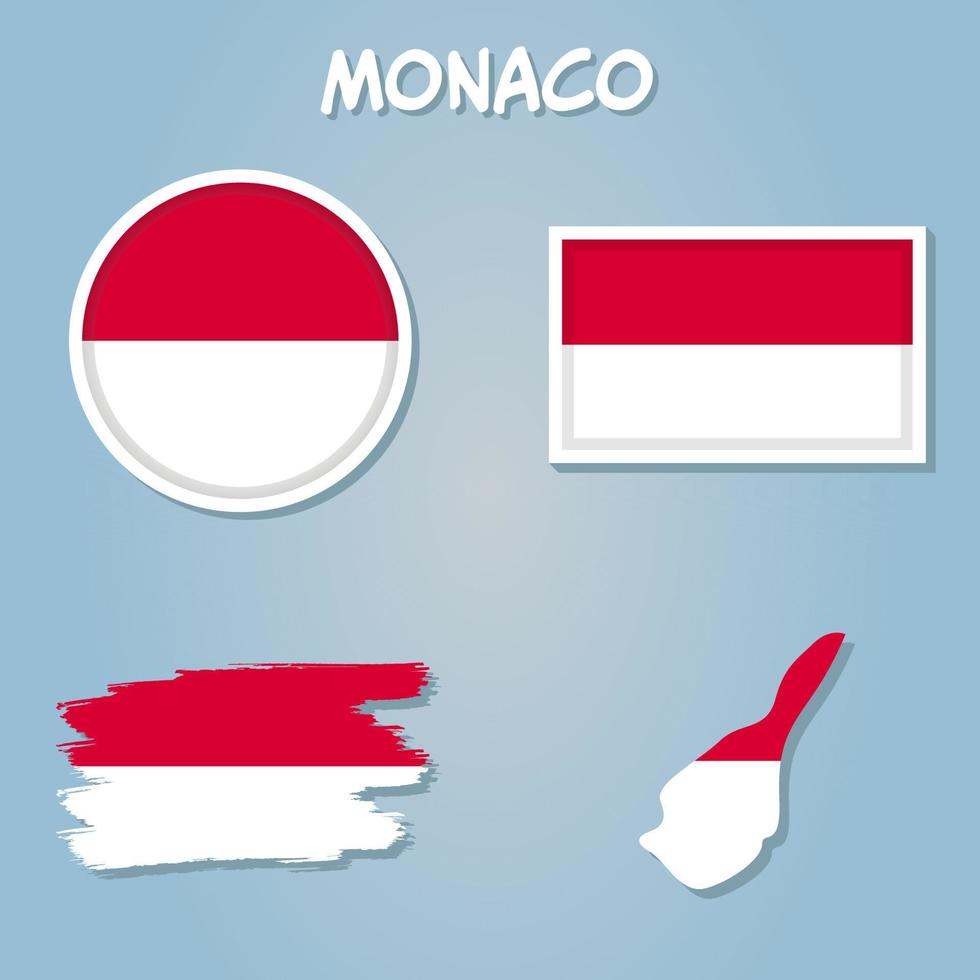 kaart met vlag van Monaco met beroerte en jas van armen vector bewerkbare vlaggen en kaarten.