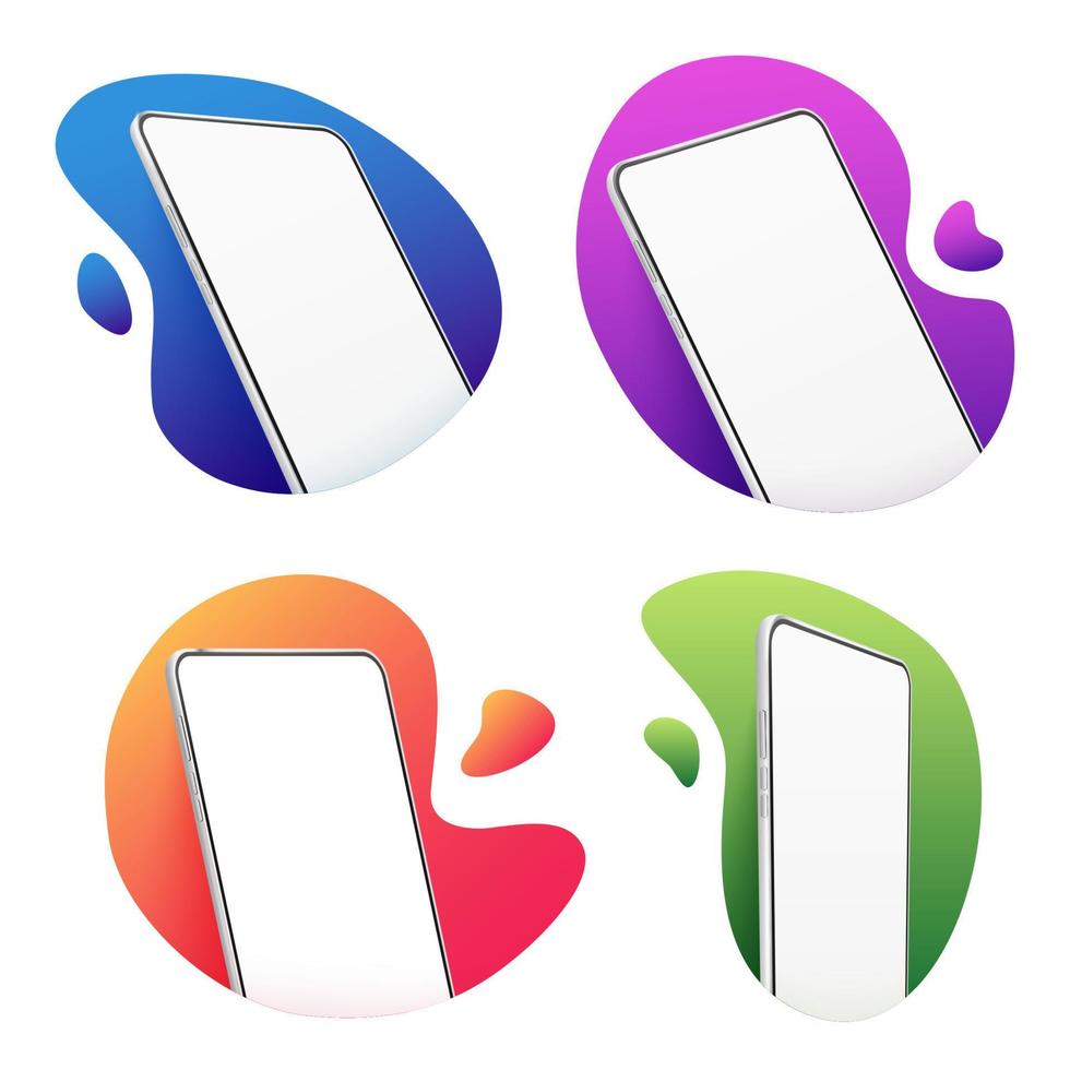 realistisch smartphone modellen. 3d mobiel telefoons met blanco wit scherm in kleurrijk gaten. illustratie van apparaat 3d scherm vector