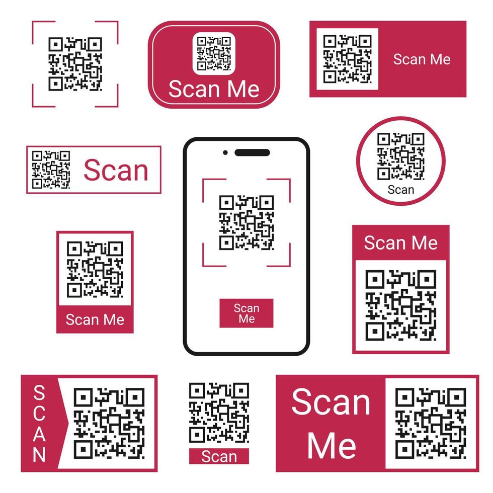 een reeks van qr codes voor scannen. smartphone ID kaart icoon met streepjescode. vector illustratie.